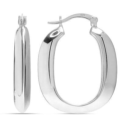 LeCalla Sterling Silver Hoop Earrings for Women | Lightweight Silver Chunky Hoop Earrings | Handmade Electroform Hollow Italian Design Click-Top Earrings Hoop - color: Puff Oval Shape
