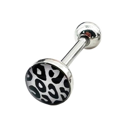Leopard Print Tongue Ring for Women 14G Stainless Steel Circle Straight Barbell Tongue Rings Internally Threaded 5/7 Inches Piercing Jewelry - color: White