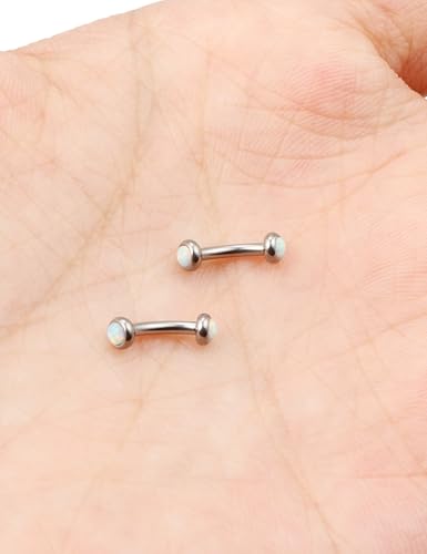 Jenxnjsjo F136 Titanium 16g 6/8/10mm Opal Eyebrow/Rook/Snug/Vertical-Labret/VCH/Snake-Eyes/Anti-Tragus/Christina/Daith/Belly-Button/Bridge/Hood/Surface Curved Barbell Piercing Jewelry for Women Men - color: White Opal, size: 6mm