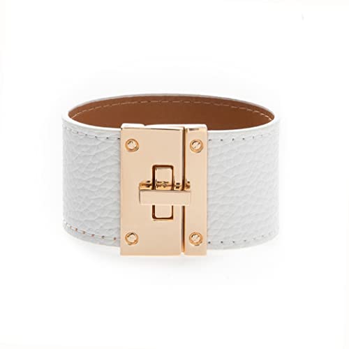 Rantanto Leather Wrap Bracelets For Women Gold Twist Lock Buckle Wrist Cuff | PU leather,Skin-friendly,Boho Stackable Wristband,Fashion Daily Jewelry,Trend Casual Party Bangle,Fit For Birthday, Holiday - color: Wide White