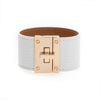Rantanto Leather Wrap Bracelets For Women Gold Twist Lock Buckle Wrist Cuff | PU leather,Skin-friendly,Boho Stackable Wristband,Fashion Daily Jewelry,Trend Casual Party Bangle,Fit For Birthday, Holiday - color: Wide White