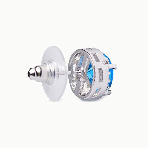 SWEETV Cubic Zirconia Stud Earrings, 8mm Round Cut, Rhinestone Hypoallergenic Earrings for Women & Girls | 9mm Round Cut Hypoallergenic 925 Sterling Silver Stud Earrings for Bridal Bridesmaid Prom Weddings Parties,Silver - color: 11.Lake Blue