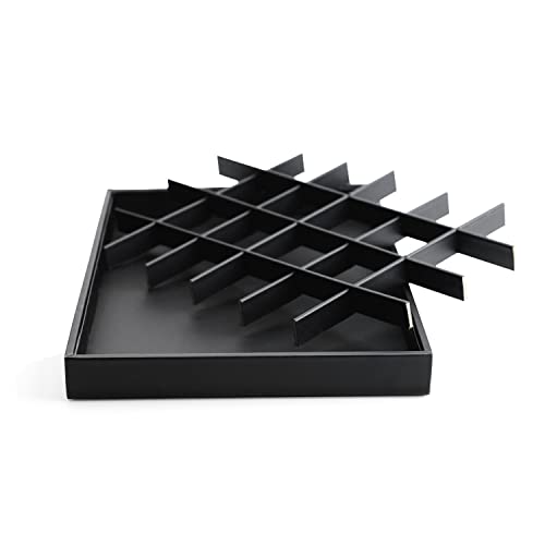 Oirlv Black Leather Jewelry Tray 24-Grid | 13.78"X9.45"X1.18" Tray with 24 Grid Inserts, Soft Velvet Lining, Perfect for Pendants and Earrings, Stackable Design - style: P01703
