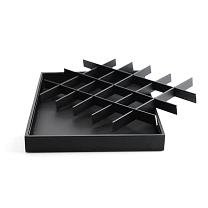 Oirlv Black Leather Jewelry Tray 24-Grid | 13.78"X9.45"X1.18" Tray with 24 Grid Inserts, Soft Velvet Lining, Perfect for Pendants and Earrings, Stackable Design - style: P01703