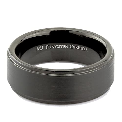 Tungsten Carbide Wedding Bands That Feature Different Finishes and Edge Colors - color: Black/Brushed-8mm