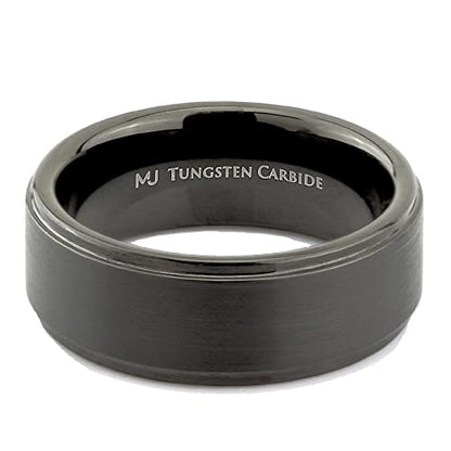 Tungsten Carbide Wedding Bands That Feature Different Finishes and Edge Colors - color: Black/Brushed-8mm