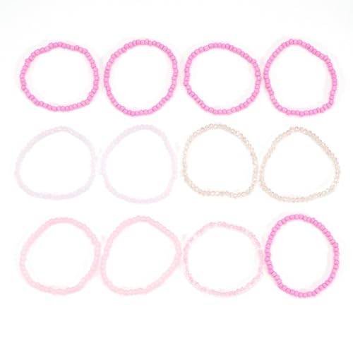 12Pcs Bohemia Multilayer Resin Seed Beaded Stackable Bracelets Colorful Crystal Glass Beads Stretch Bracelet BFF Friendship Elastic Wristbands for Women Men Summer Beach Boho Vacation Jewelry - color: Pink