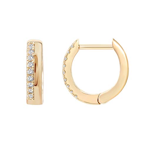 PAVOI 14K Gold Plated Cubic Zirconia Huggie Hoop Earrings for Women - 925 Sterling Silver Posts Small Round Huggies Stud Earrings for Women - style: Line