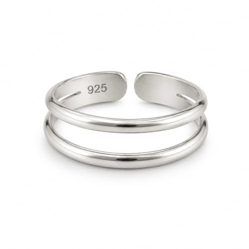 Sterling Silver Toe Ring, Adjustable Open Band, Handmade | Fits Toe, Knuckle or Pinky Ring | One Size Fits Most | Comfortable to Wear | Minimalist Style | Water Resistant - style: Double Band 2
