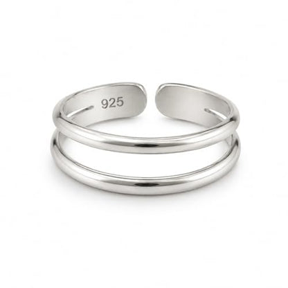 Sterling Silver Toe Ring, Adjustable Open Band, Handmade | Fits Toe, Knuckle or Pinky Ring | One Size Fits Most | Comfortable to Wear | Minimalist Style | Water Resistant - style: Double Band 2