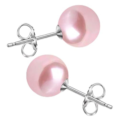 Pearl Stud Earrings Multicolor Shell Beads Pearl Hypoallergenic Stud Earrings Ocean Shell Pearl Jewelry - color: Pink