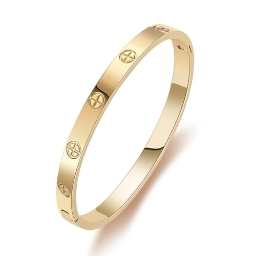 PDWZNBA 18K Gold-Plated Love Friendship Bracelets Trendy Stainless Steel Bangle Jewelry Gifts for Women - style: Cross-Gold