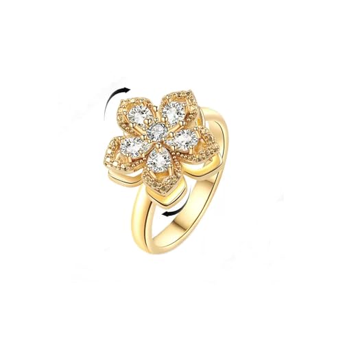 Sunflower Fidget Ring for Women Gold Anxiety Crystal Rings Cubic Zirconia Sunflower Open Adjustable Fidget Ring Spinner Sun Ring for Men Trendy Jewelry - color: White