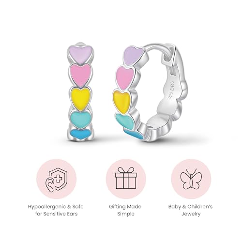 Heart Enamel Huggie Earrings, 925 Sterling Silver Hypoallergenic