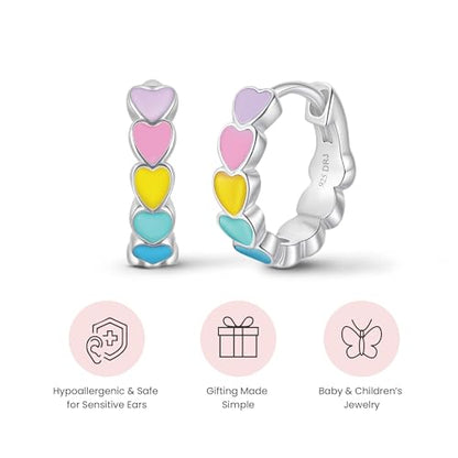 Heart Enamel Huggie Earrings, 925 Sterling Silver Hypoallergenic