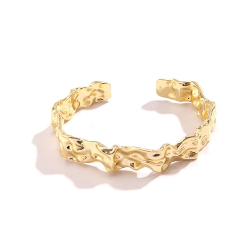 GIGB PBDK Chunky Cuff Bracelets for Women 14K Gold Minimalistic Hammered Cuff Bangle 12MM Wide Adjustable Textured Open Bangle Trendy Punk Jewelry Presents - color: Gold
