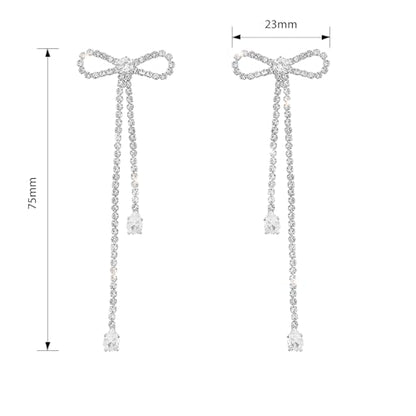 Luxval Rhinestone Earrings Dangling for Women Sparkly Silver Dangle Earrings Girls Long Chandelier Earrings Tassel Lightweight Ear Studs Cubic Zirconia Crystal Statement - color: Silver-CZ Bow