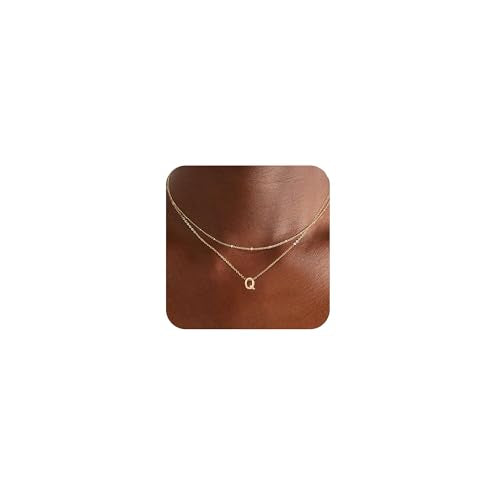 Gold Initial Necklaces for Women, 14k Gold Plated Round Letter A-Z Pendant Necklace Trendy Capital Monogram Necklace Dainty Name Pendant Necklace for Women Jewelry Gifts - style: Gold Q