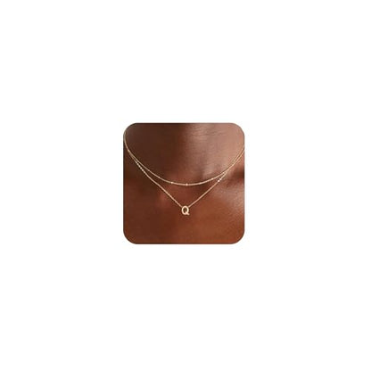 Gold Initial Necklaces for Women, 14k Gold Plated Round Letter A-Z Pendant Necklace Trendy Capital Monogram Necklace Dainty Name Pendant Necklace for Women Jewelry Gifts - style: Gold Q