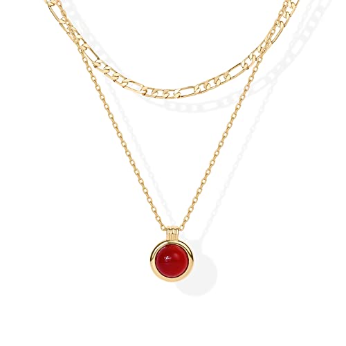 PAVOI 14K Gold Plated Layered Necklaces for Women | Gemstone Pendant Figaro Chain Necklace | Carnelian, Green Aventurine, Malachite Layering Necklace - color: Yellow Gold, style: Carnelian