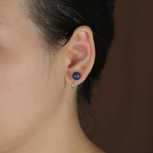 Classic Genuine Birthstone Ball Clip On Earrings .925 Sterling Silver 8MM - color: Blue
