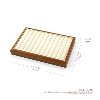 Oirlv Wood Ring Display Tray | Solid Wood Frame, Soft Microfiber Interior, 9.84X17X1.18in Ring Tray with Slots, Beautiful Wood Finish, Protects Jewelry - color: Cream, size: 11 slot