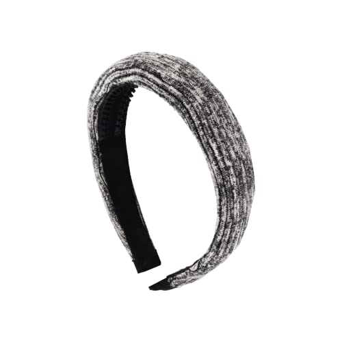 1 Inch Ribbed Cotton Padded Headband - Black White Melange - color: Black White Melange