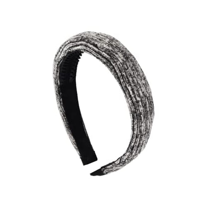 1 Inch Ribbed Cotton Padded Headband - Black White Melange - color: Black White Melange