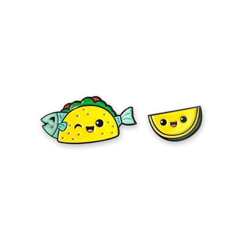 Enamel Pin Set (2 Pins Per Set) for Backpack, Bag, Lapel, Kawaii Button Collector - style: Fish Taco & Lime