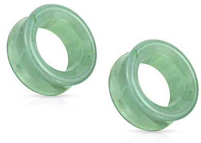 Pierced Owl - Green Aventurine Stone Double Flared Saddle Tunnels, Sold as a Pair - style: 12mm (1/2")