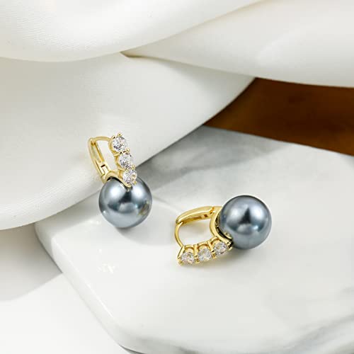 Pearl Earrings for Women 14K Gold Plated Hypoallergenic Pearl Earrings 5A Cubic Zirconia Dangle Earrings Elegant Jewelry - color: 1-Gold-black