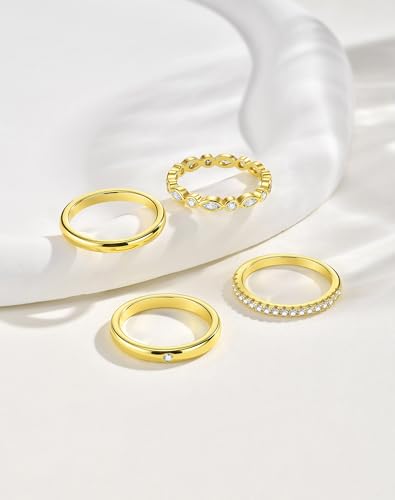 KSF 2Pcs / 3Pcs / 4Pcs Stackable Rings for Women, Gold and Silver Plated Stack Ring Set for Everyday Wear, Gift for Her - color: Metallic-4pcs