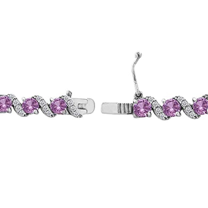B. BRILLIANT Sterling Silver Genuine, Created or Simulated Gemstone Round S Design Tennis Bracelet for Women - color: Simulated Kunzite