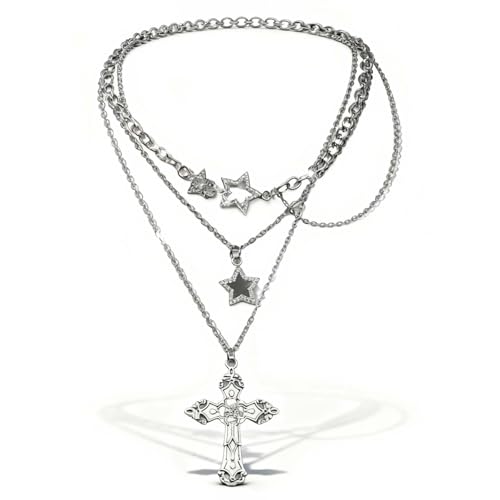 Gothic Necklaces for Women Cross Heart Pendant Layered Necklace Statement Jewelry Dark Romantic Gift for Halloween Parties - color: C2:y2k necklace