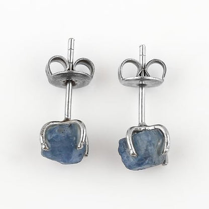 YASHEE Natural Sapphire Crystals Stud Earring, Raw Stone, Chakra Energy Healing Gemstone, Real Crystal, September Birthstone, Women & Girls Push Back Earrings, SIlver Plated Christmas Gift Jewelry