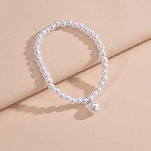 MXUHUI Boho White Beads Pearl Dangle Anklet Beaded Pearl Bracelet Foot Chain Stretch Anklet Summer Beach Jewelry for Women - color: Pearl