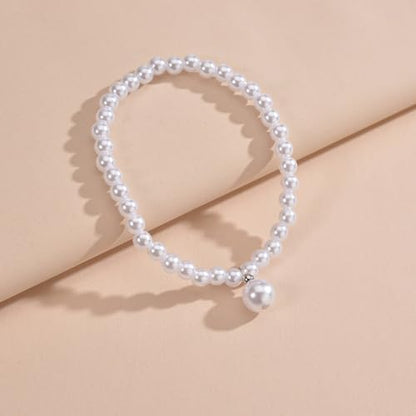MXUHUI Boho White Beads Pearl Dangle Anklet Beaded Pearl Bracelet Foot Chain Stretch Anklet Summer Beach Jewelry for Women - color: Pearl