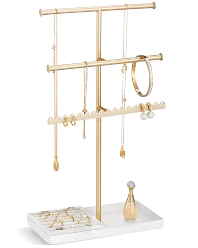 Lolalet 3-Tier Jewelry Organizer Stand, Metal Jewellery Holder, Dresser Display Rack for Necklace Earring Bracelets Rings, Gift for Women Girls -Gold - color: Gold, size: 3-Tier