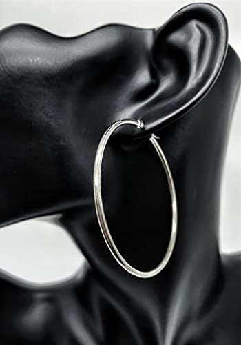 Pair Womens Large Huggie Hinged Hoop Earrings, Classic Party - color: Silver color, size: 5.5CM