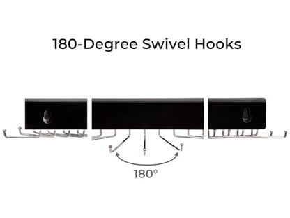 StorageWorks Tie Rack with 20 Hooks, 2 Set Wall Mounted Wood Hanger, Black | Sturdy Black Tie Rack Hanger with 180° Swivel Hooks, Wall-Mounted Space Saver for Ties, Belts, Scarves in Closet - color: Black (With 20 Hooks)