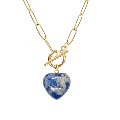 Teardrop CZ Pendant Paperclip Chain Necklace 18K Plated Paperclip Toggle Necklace Jewelry Birthstone Gift for Women - color: Blue patterned