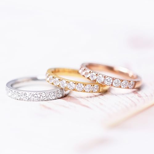 TIGRADE 3mm Women Titanium Engagement Ring Half Cubic Zirconia Eternity Wedding Band Size 3-13 - color: Rose Gold