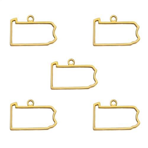 kkjoy 5Pcs Hollow Continents Maps of USA Pendant Charms for Jewelry Making and Crafting, Stainless Steel Mini Charm Craft Supplies Accessories for DIY Bracelet Necklace Earrings - color: Hollow Pennsylvania Map - Gold
