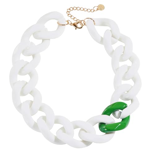 Firstmeet Statement Chunky Acrylic Chain Link Choker Necklace for Women - color: White-GR