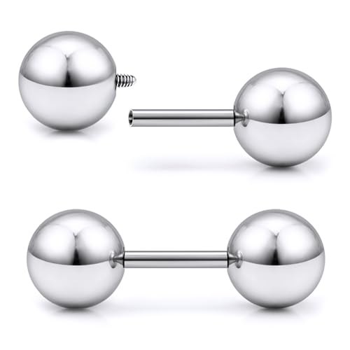 20G 18G 16G Titanium Earrings Studs Set for Sensitive Ears Hypoallergenic Piercing Jewelry Internally Threaded Cartilage Conch Helix Rook Tragus Earring Hoop Eyebrow For Women Men Ball 3-6mm - size: 16G-6MM