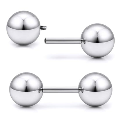 20G 18G 16G Titanium Earrings Studs Set for Sensitive Ears Hypoallergenic Piercing Jewelry Internally Threaded Cartilage Conch Helix Rook Tragus Earring Hoop Eyebrow For Women Men Ball 3-6mm - size: 16G-6MM