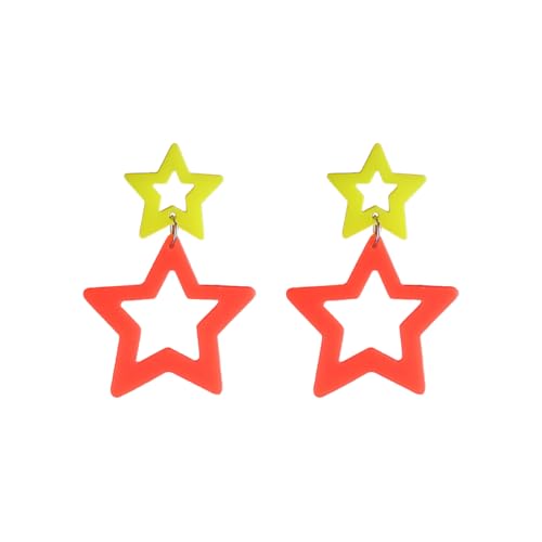 Colorful 80s 90s Neon Star Earrings for Women Retro Glow Party Costume 80s 90s Acrylic Dangle Earrings Outfit - style: Symmetrical Yellow and Orange