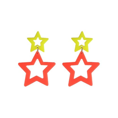 Colorful 80s 90s Neon Star Earrings for Women Retro Glow Party Costume 80s 90s Acrylic Dangle Earrings Outfit - style: Symmetrical Yellow and Orange