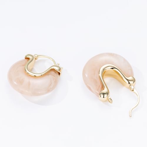 Chunky Gold Resin Hoop Earrings Leverback Statement Huggie Hoops Dangle Drop Dressy Earring Prom Festival Vacation Jewelry for Women - color: Pink, size: Drop