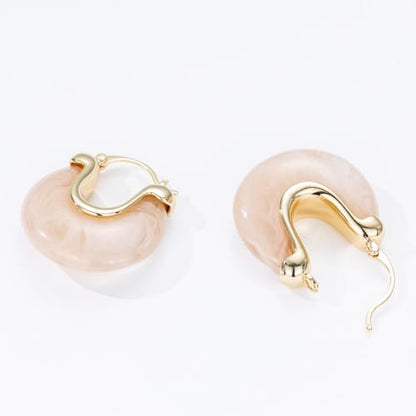 Chunky Gold Resin Hoop Earrings Leverback Statement Huggie Hoops Dangle Drop Dressy Earring Prom Festival Vacation Jewelry for Women - color: Pink, size: Drop